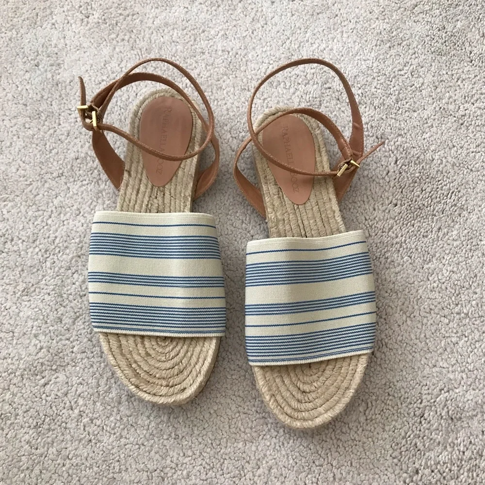 Anthropologie Cream and Black Striped Espadrille Sandals
